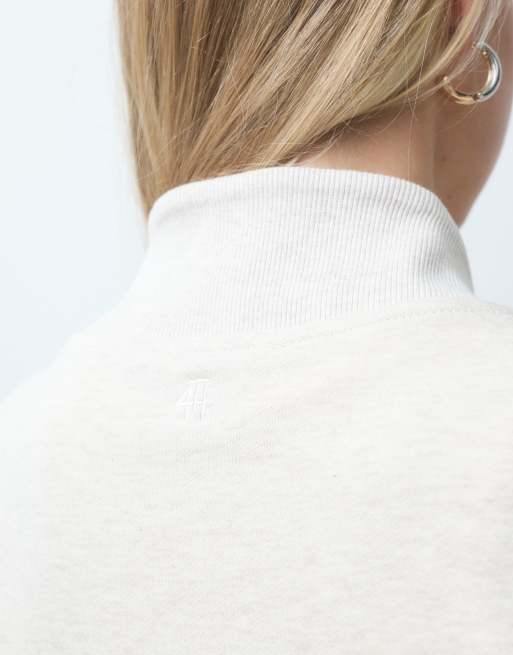 4th & Reckless sweatshirt-co-ord van katoen met fleeceback, geribbelde halslijn in oat, 3 van 4