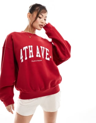 4th & Reckless - Sweatshirt in Rot mit Avenue-Logo