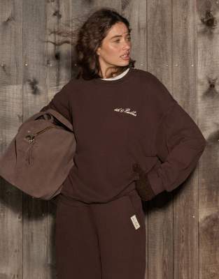 4th & Reckless - Sweatshirt in Schokobraun mit hohem Baumwollanteil und aufgesticktem Logo, Kombiteil-Brown