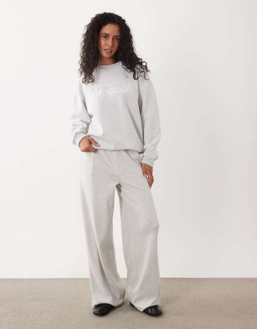 4th & Reckless sweatshirt met katoenmix en 'fourth' loopback-opdruk in lichtgrijs gemêleerd, 4 van 4