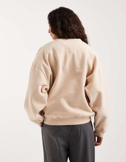4th & Reckless - Sweatshirt van katoen met ronde hals en geborduurd logo in beige, 4 van 4