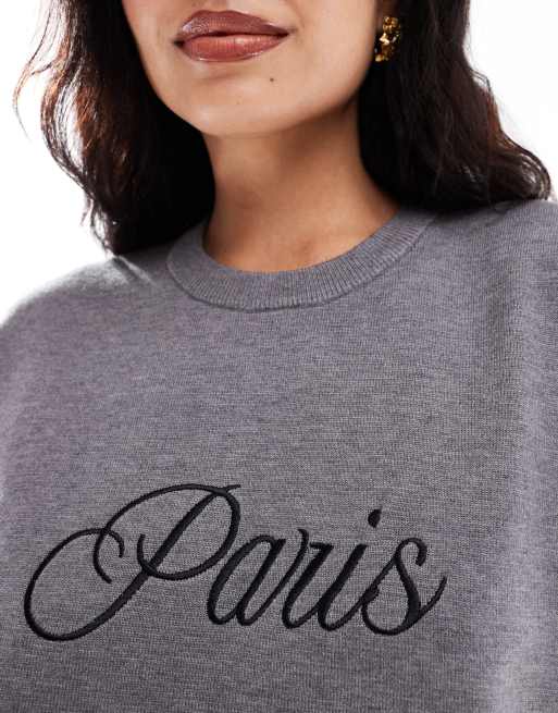 4th & Reckless – T-Shirt aus Strick in Grau mit „Paris“-Logo, 4 von 4