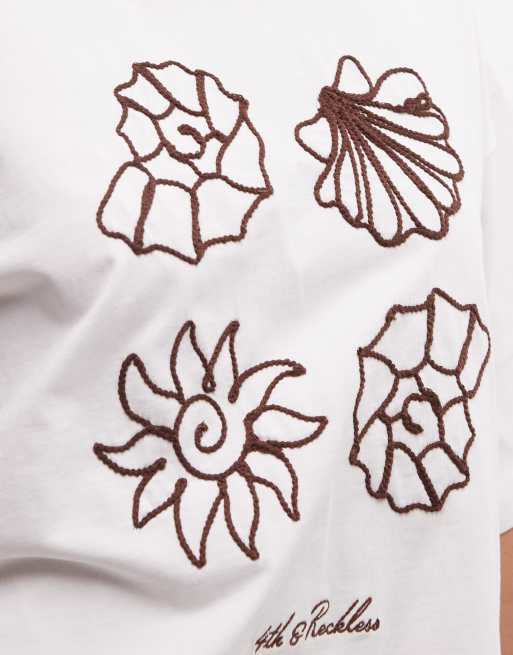 4th & Reckless - T-shirt en coton majoritaire avec motif graphique et broderie - Blanc cassé, 3 de 7