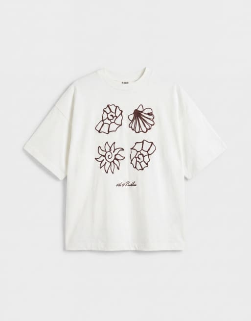 4th & Reckless - T-shirt en coton majoritaire avec motif graphique et broderie - Blanc cassé, 5 de 7