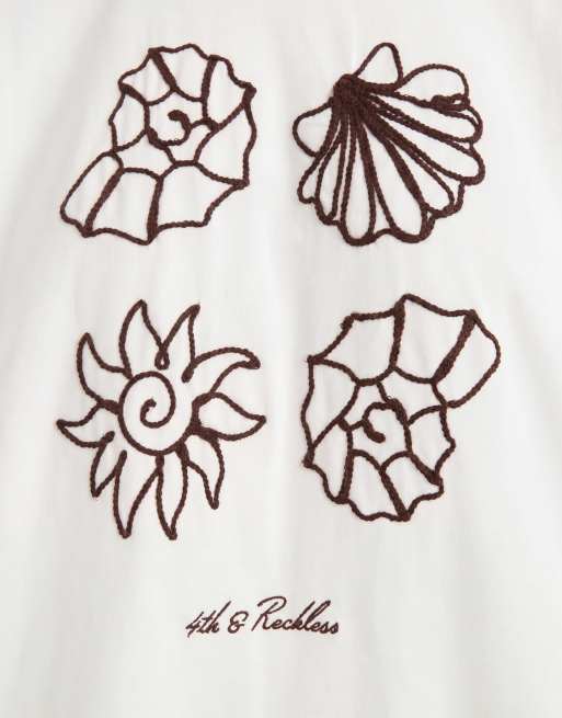 4th & Reckless - T-shirt en coton majoritaire avec motif graphique et broderie - Blanc cassé, 7 de 7