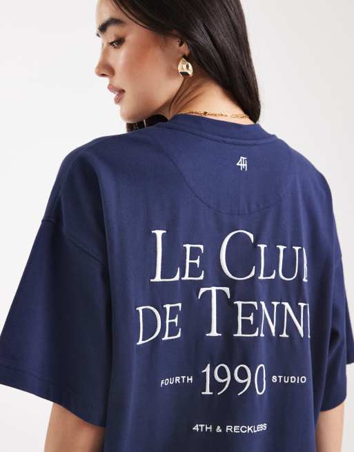 4th & Reckless - T-shirt oversize avec inscription Club de Tennis brodée - Bleu marine, 4 de 4