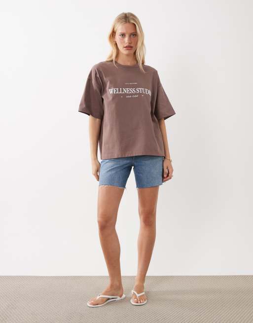 4th & Reckless - T-shirt oversize en coton à broderie Wellness Studio - Marron, 4 de 4