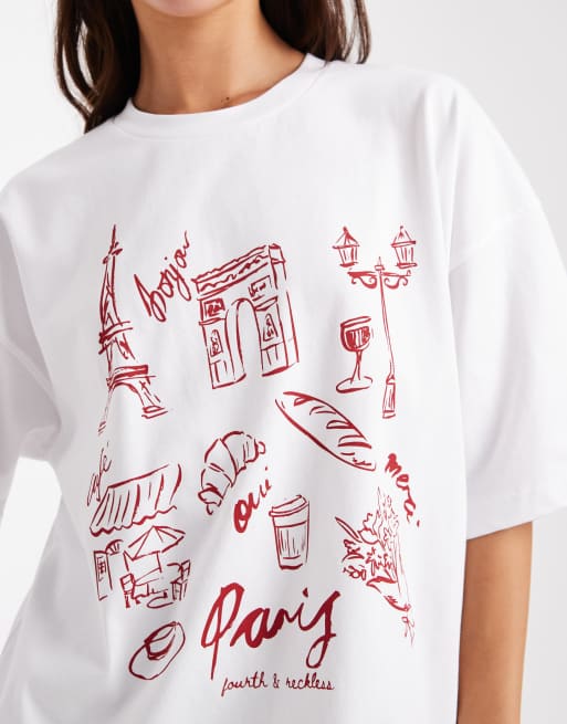 4th & Reckless - T-shirt oversize en coton à motifs emblématiques de Paris - Blanc, 2 de 4