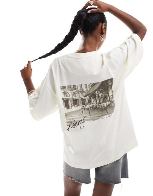 4th & Reckless - T-shirt oversize imprimé au dos - Crème