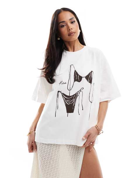 4th & Reckless – T-shirt w kolorze złamanej bieli z nadrukiem plażowym - view 1