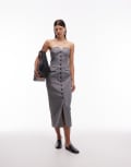 [4th & Reckless] 4th & Reckless tailored bandeau button front pocket detail midi dress in grey 18 GREY