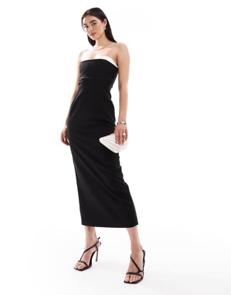 4th & Reckless tailored bandeau contrast corset bust detail maxi dress in black - view 1