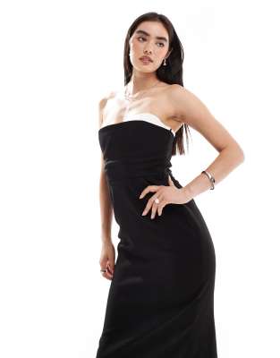 4th & Reckless Tailored Bandeau Contrast Corset Bust Detail Maxi Dress In Black
