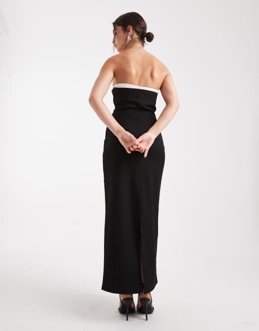 4th & Reckless tailored bandeau contrast corset bust detail maxi dress in black, 2 of 4