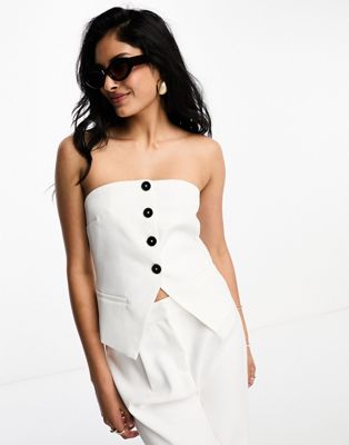 4th & Reckless tailored bandeau longline split front top co-ord in white - ASOS Price Checker