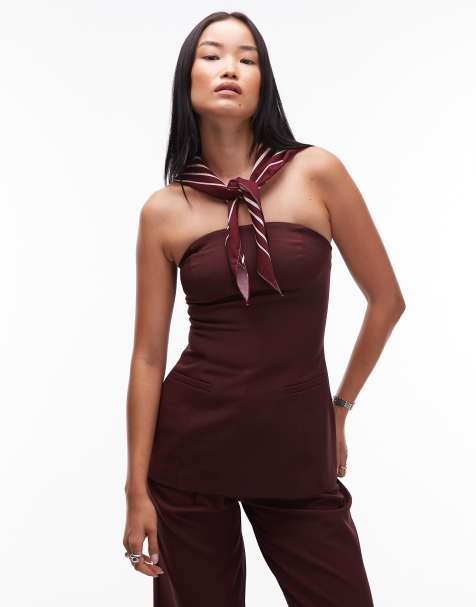 4th & Reckless tailored bandeau longline top co-ord in burgundy - view 1