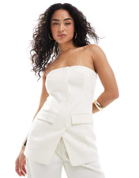 4th & Reckless tailored bandeau split front top in cream - part of a set - view 1