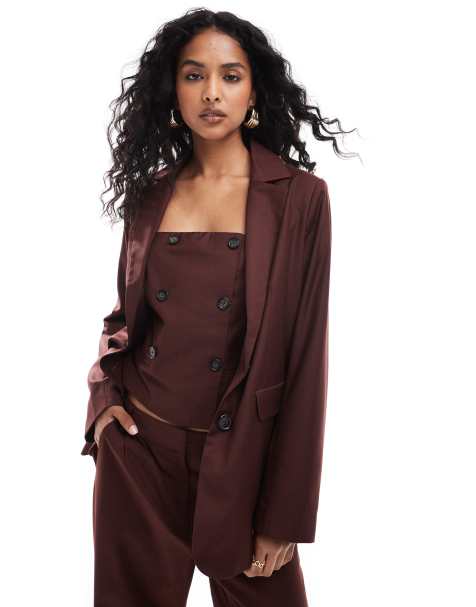 4th & Reckless tailored blazer in burgundy - part of a set - view 1