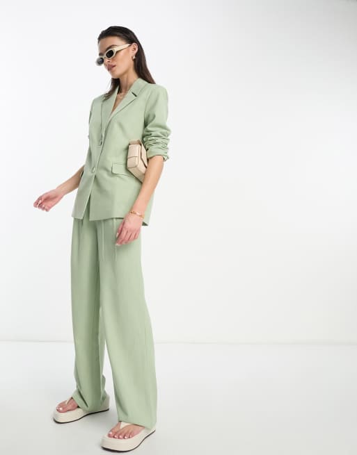 Sage Green 2 Piece Women's Linen Suit, Summer Suit