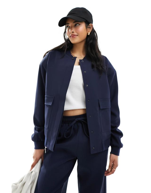 4th & Reckless - tailored bomber jacket co-ord in navy - navy