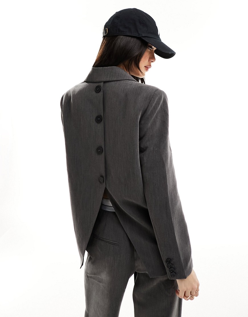 4th & Reckless Tailored Button Back Blazer In Dark Gray - Part Of A Set