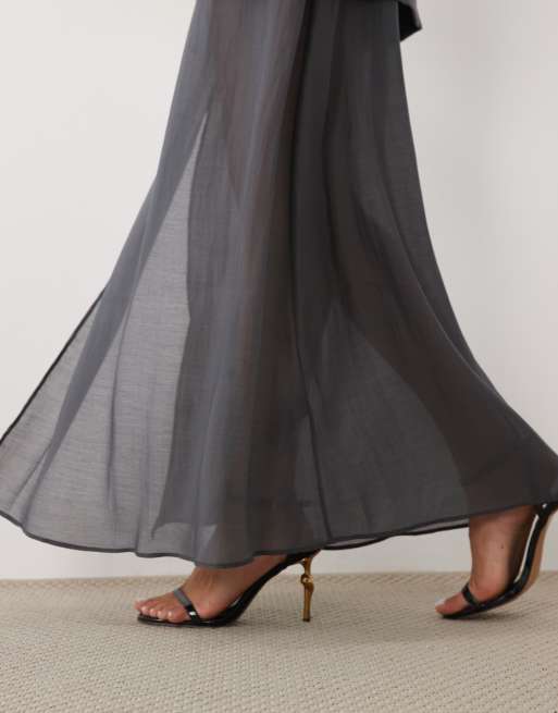 4th & Reckless tailored chiffon hem side split detail maxi skirt in grey (part of a set), 2 of 5