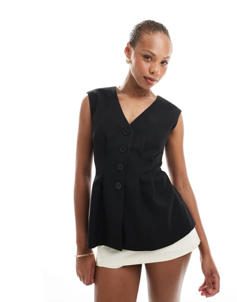4th & Reckless tailored cinch waist vest in black - view 1