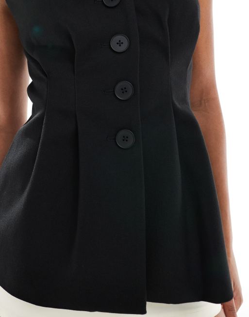 4th & Reckless tailored cinch waist waistcoat in black, 4 of 4