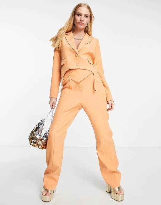 4th & Reckless tailored co ord trousers with overlap design detail in peach, 4 of 4