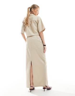 4th & Reckless Tailored Column Maxi Skirt In Neutral