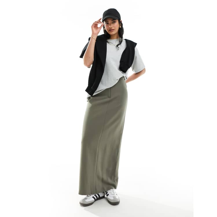 4th & Reckless tailored column maxi skirt in olive | ASOS