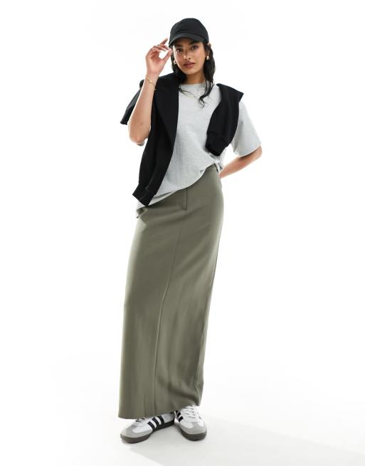 4th & Reckless tailored column maxi skirt in olive