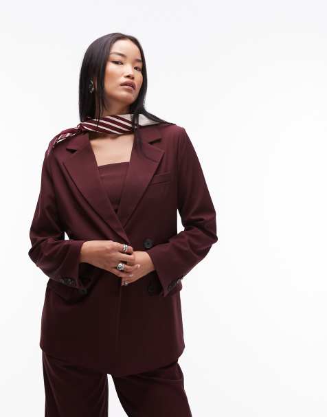 4th & Reckless tailored double breasted blazer co-ord in burgundy - view 1