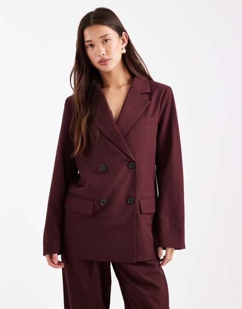 4th & Reckless tailored double breasted blazer co-ord in burgundy