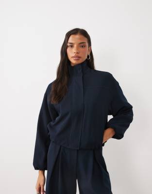 4th & Reckless Tailored Funnel Neck Jacket Co-ord In Navy