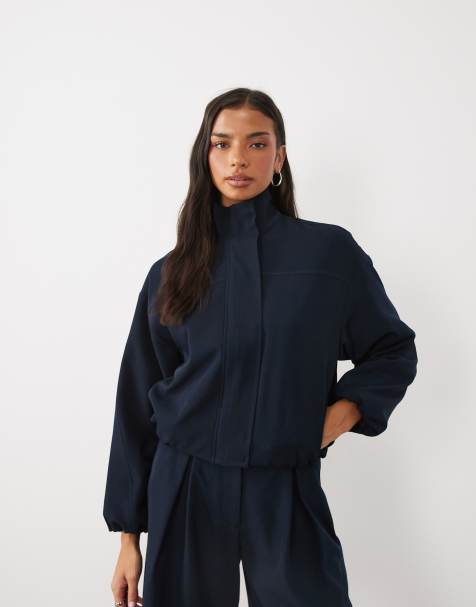 4th & Reckless tailored funnel neck jacket co-ord in navy - view 1