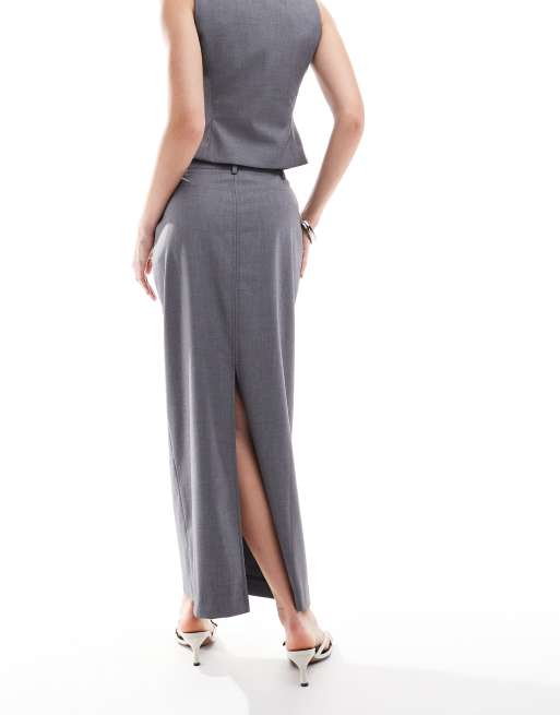 4th & Reckless tailored maxi skirt co-ord in grey | ASOS