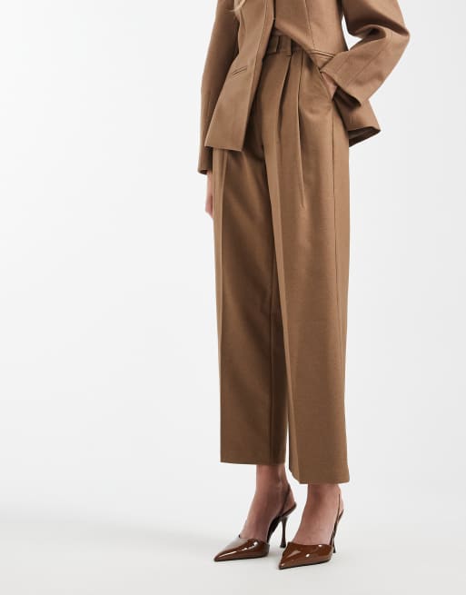 4th & Reckless tailored pleat front detail wide leg pants in camel (Part of a set), 2 of 5