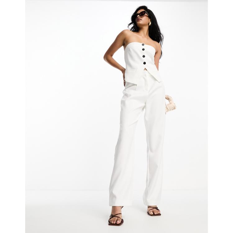 【関税&送料込】Off-White Corporate Tailored Pants Off-White Wide Leg Straight Pants in Pure Linen | SUITSUPPLY
