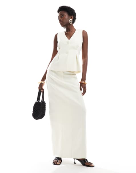 4th & Reckless tailored seam detail maxi skirt in cream (Part of a set) - view 1