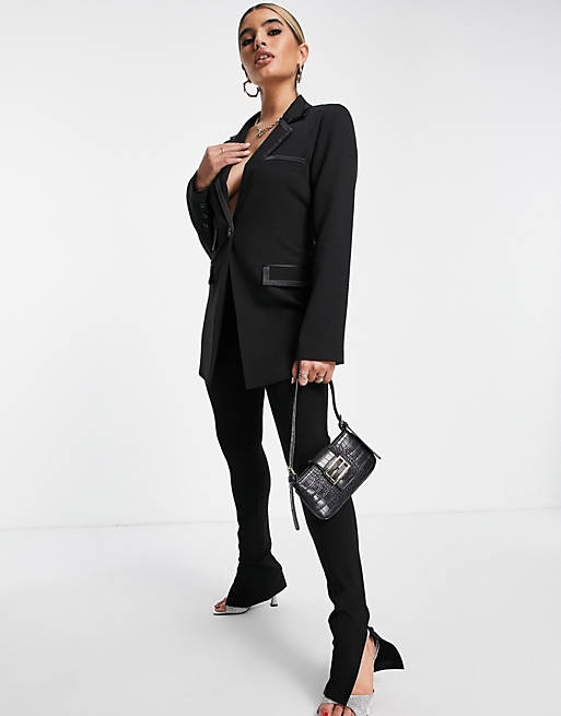 4th & Reckless tailored side split pants in black (part of a set)