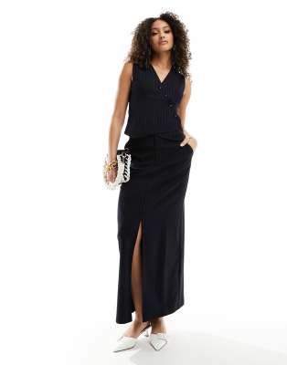 4th & Reckless 4th & Reckless tailored split front maxi skirt co-ord in navy pinstripe