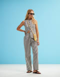 [4th & Reckless] 4th & Reckless tailored straight leg pants in brown stripe (part of a set)-Multi 12 Stripe