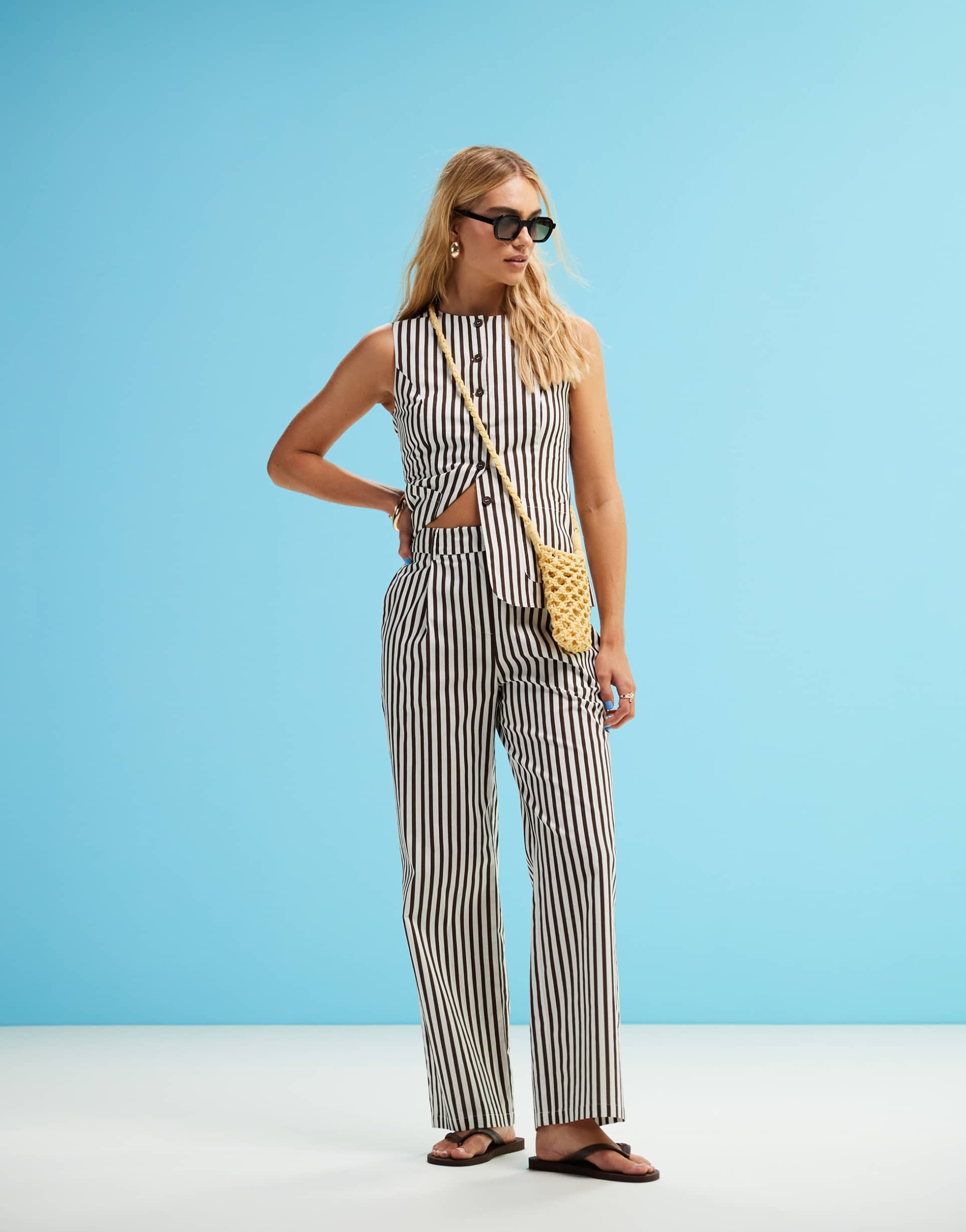 4th & reckless tailored straight leg pants in brown stripe - part of a set