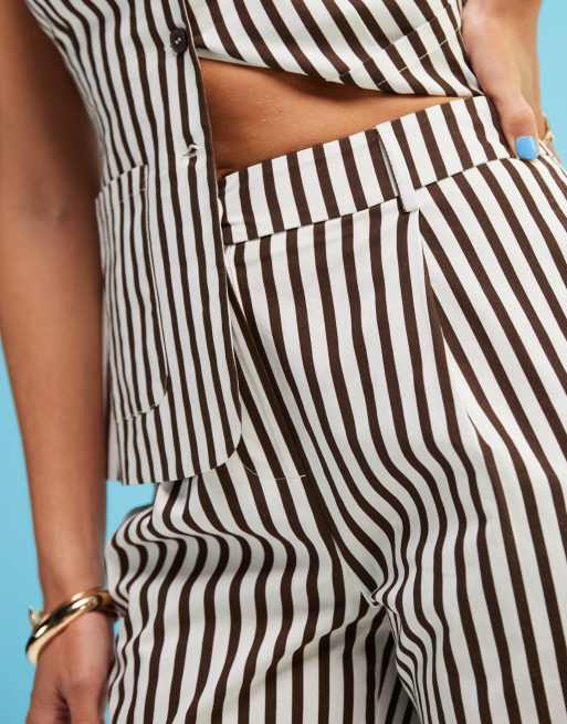 4th & Reckless tailored straight leg pants in brown stripe