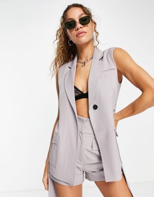 4th & Reckless tailored tie front sleeveless blazer co ord in lavender - ASOS Price Checker