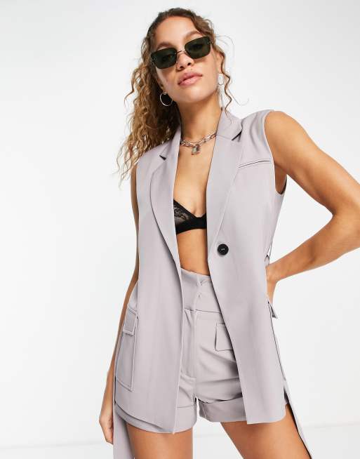 4th & Reckless tailored tie front sleeveless blazer in lavender (part of a set)