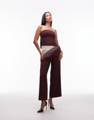 4th & Reckless Tailored Wide Leg Pleat Detail Pants In Burgundy