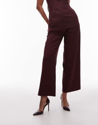 4th & Reckless Tailored Wide Leg Pleat Detail Pants In Burgundy