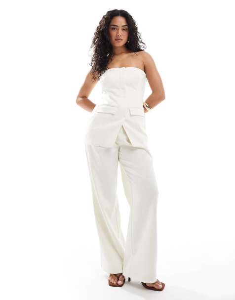 4th & Reckless tailored wide leg trousers co-ord in cream - view 1